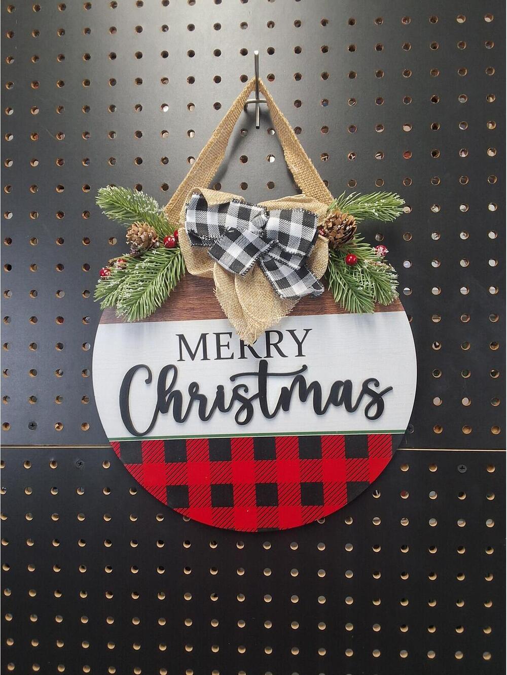 Festive Merry Christmas Wall Hanging with Buffalo Plaid